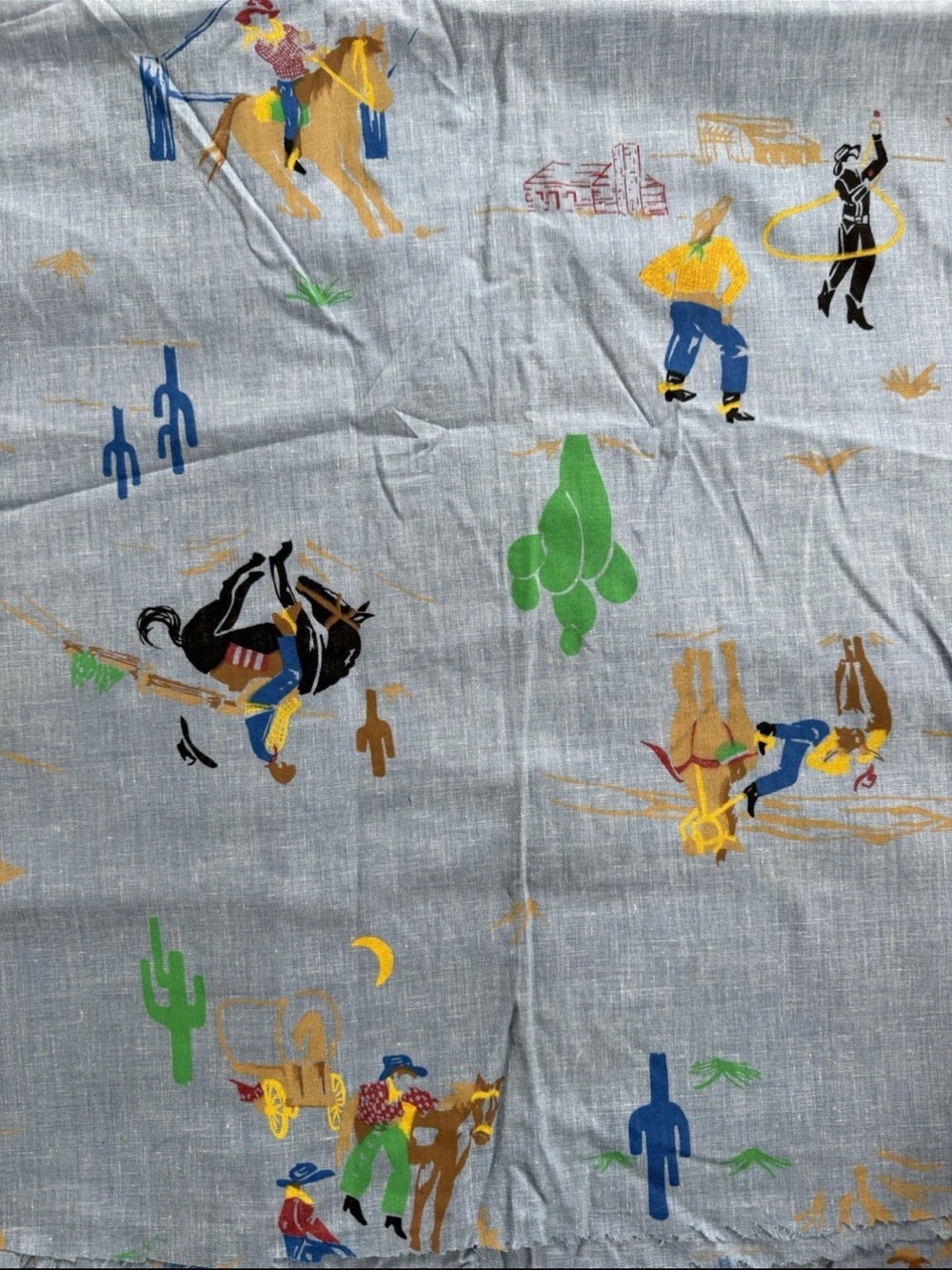 VTG Rodeo Cowboy Cotton Chambray Quilting Cotton Fabric 2 yards + 12" L x 44"W